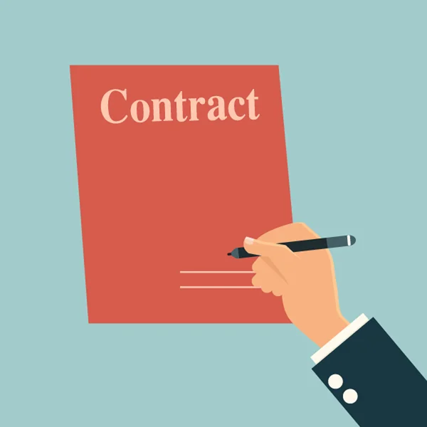 Рука бізнесмена з ручкою і контрактним підписом . — стоковий вектор