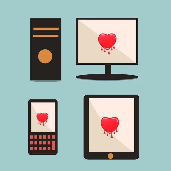 Heartbleed software bug on computer, mobile phone, tabet.technol — Stock Vector