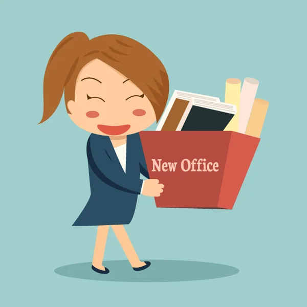 移动到一个新的办公室或改变职务的女商人 — 图库矢量图片#
