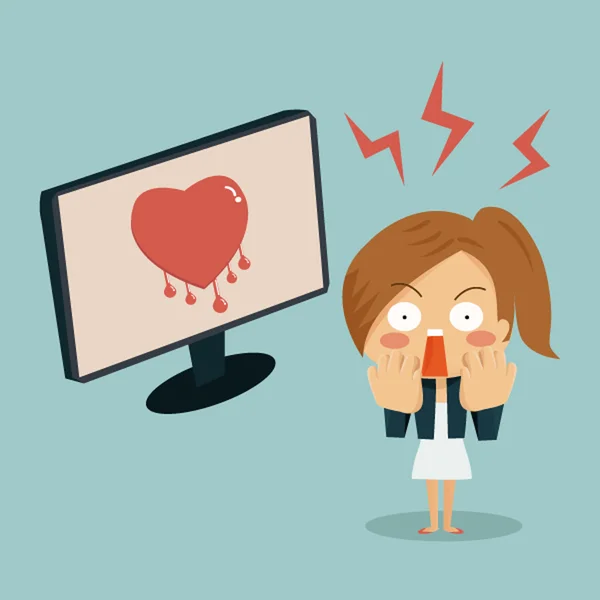 Zakenvrouw is schokkend toen ze ontdekte dat heartbleed bug in compu — Stockvector