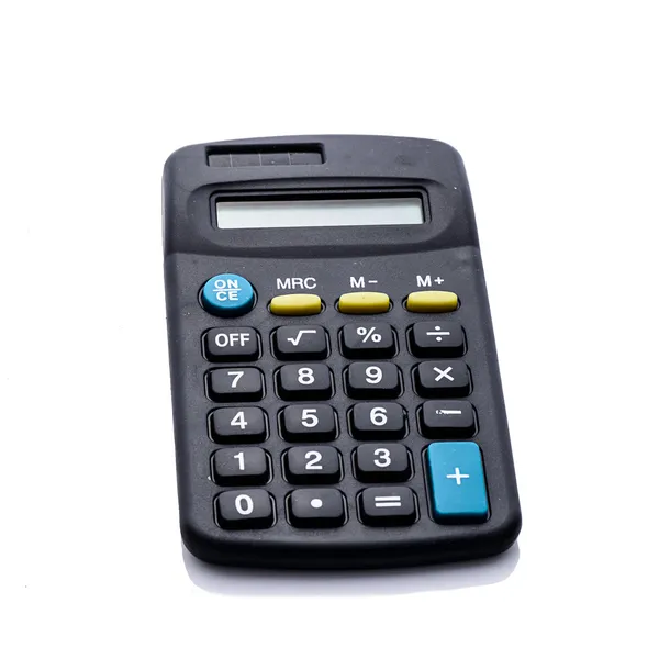 Black calculator isolated on white. — Stock Photo, Image