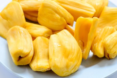 Juicy jackfruit isolated on white background, selective focus.