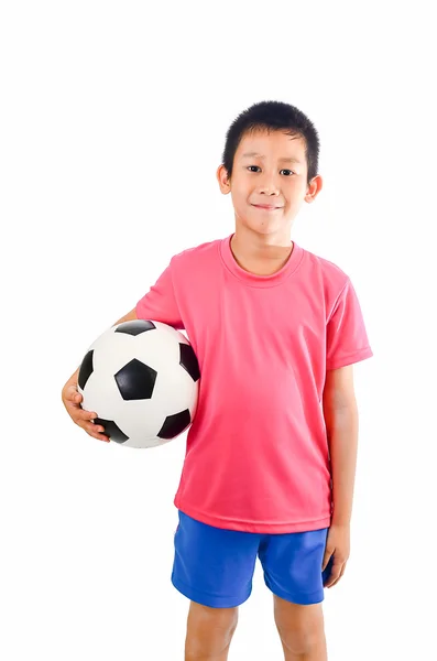 Azjatycki chłopiec z piłki nożnej — Zdjęcie stockowe