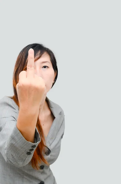 Donna d'affari fare un gesto maleducato mano — Foto Stock