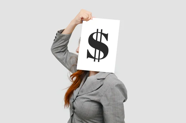 Business woman with board and US dollar sign. — Stock Photo, Image