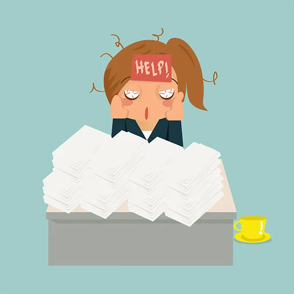 Business woman in office ist desperated and look very sick. — Stock Vector