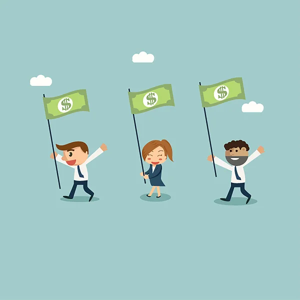 Empresario mostrar el camino con bandera de dinero, conceptual — Vector de stock