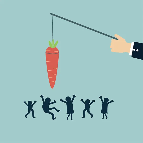 Homme d'affaires chassent les peuples avec la carotte — Image vectorielle