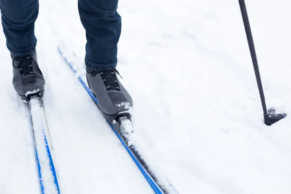 Feet Skier Ski Boots Cross Country Skis Walking Snow Winter — Stock Photo, Image