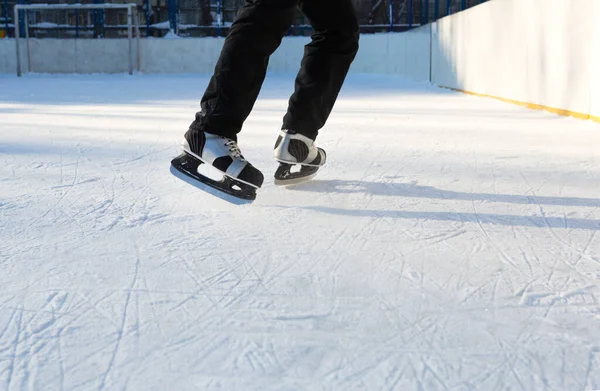 Adult Men Ice Skates Close Ice Winter Outdoor Move Rolling — Stock Photo, Image