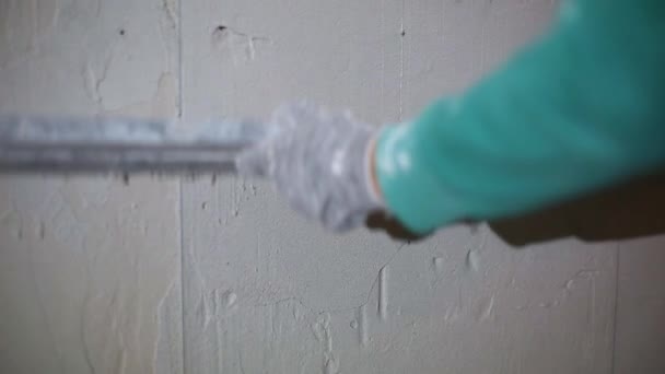 Leveling Wall Plaster Beacons Construction Spatula Home Renovation Smooth Application — Αρχείο Βίντεο