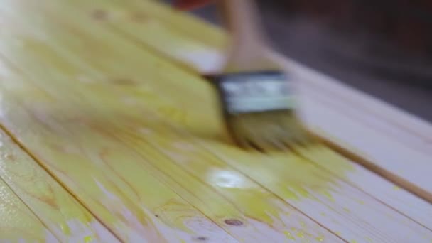 Vuur Bioveiligheid Met Een Borstel Balk Aanbrengen Voorbereiding Van Planken — Stockvideo