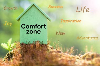 House in nature. Comfort Zone. Growth, personal development. Opportunities outside home. Concept of choice clipart