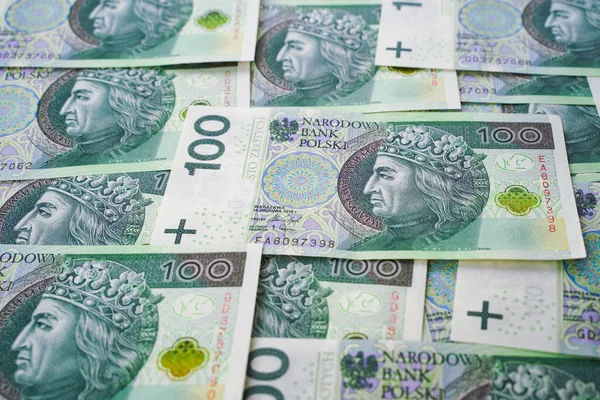 Background Money Polish Banknotes 100 Zloty Cash — Foto de Stock