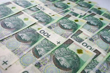 Background from money. Polish banknotes. 100 zloty