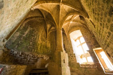 Aude France 'daki Queribus Cathar Kalesi İç Duvarları