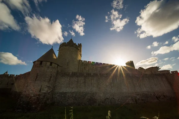 Carcassonne Ortaçağ Kuzey Kuleleri Güneşli Bir Günde — Stok fotoğraf
