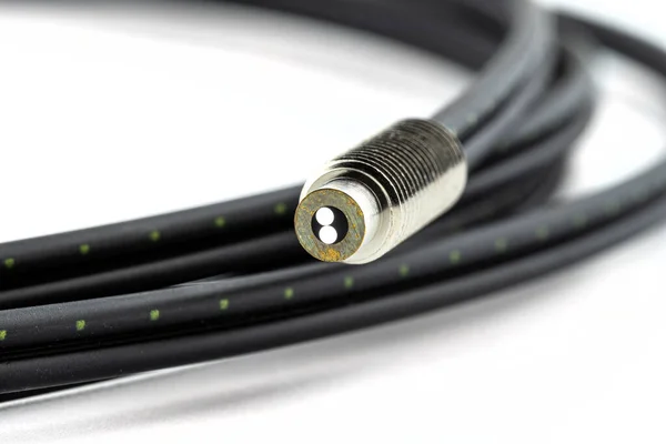 Macro Foto Cabo Fibra Óptica Com Duas Inserções Isolado Fundo — Fotografia de Stock