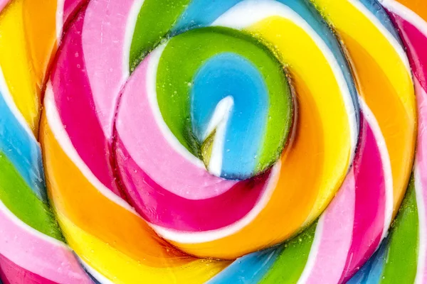 Una Foto Macro Una Piruleta Colores Dulces Forma Espiral Vista — Foto de Stock