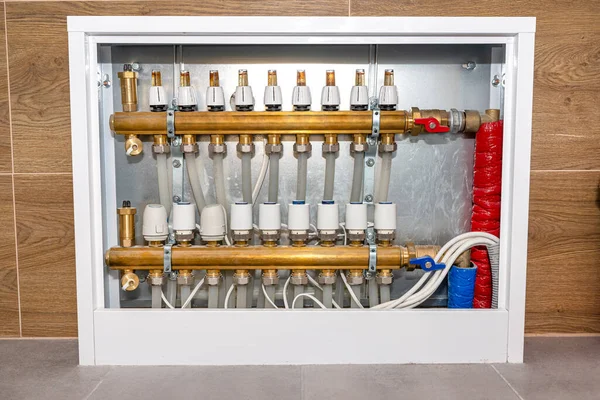 New Brass Manifold Underfloor Heating Systems Rotameters Thermoelectric Actuators Serving — Stock fotografie