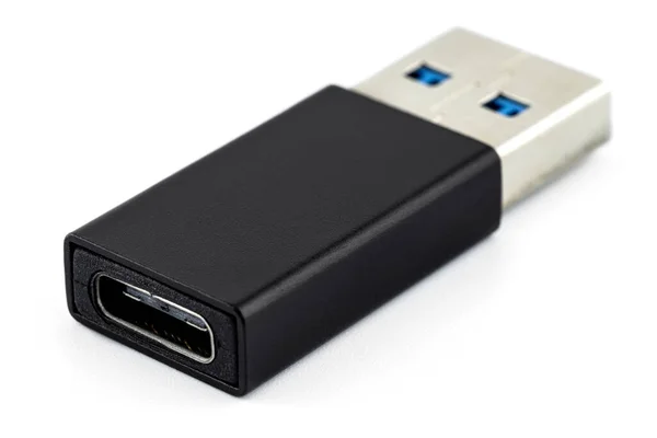 Макросъемка Usb Type Usb Type Адаптер Изолированный Белом Фоне — стоковое фото