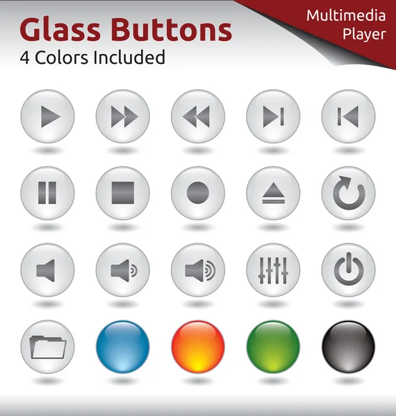 Glass Buttons - Multimedia Player — Stock Vector