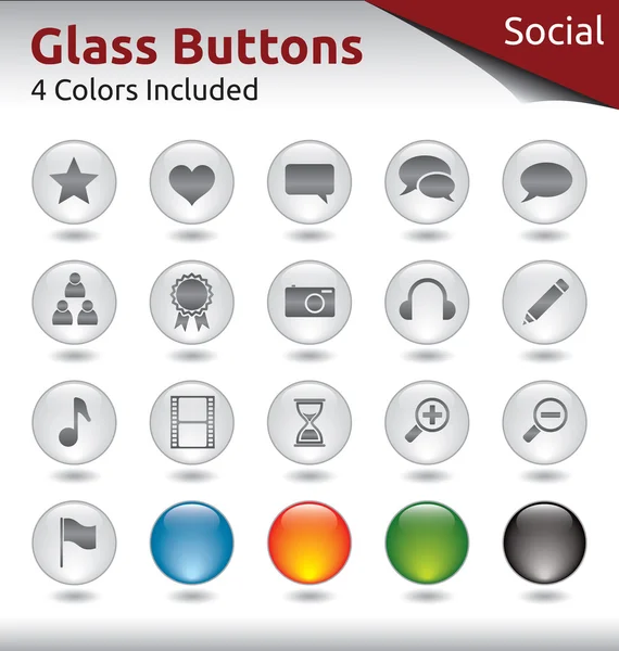 Glass Buttons - Social Media — Stock Vector
