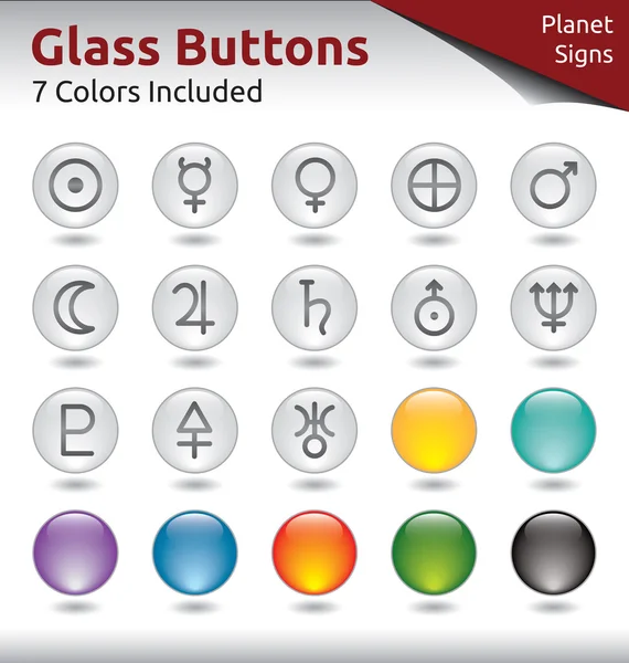 Glass Buttons - Planet Signs — Stock Vector