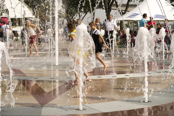 I bambini studiano una fontana originale — Foto Stock