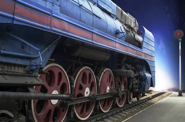 A locomotiva a vapor expresso azul — Fotografia de Stock
