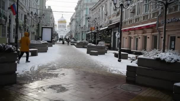 Rostov Don Rússia Janeiro 2022 Cathedral Lane Winter Peões Estão — Vídeo de Stock