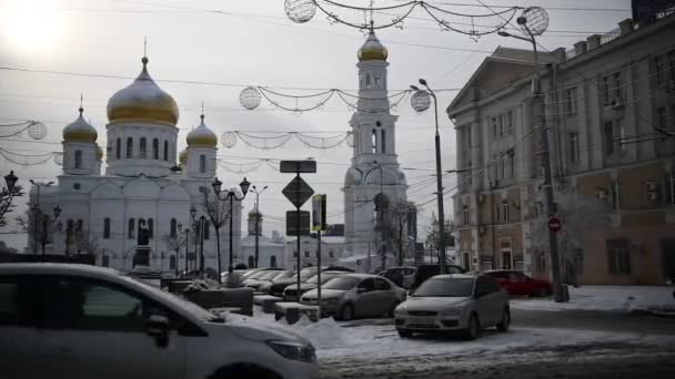 Rostov Don Ryssland Januari 2022 Domkyrkan Körfält Vintern Fotgängare Går — Stockvideo