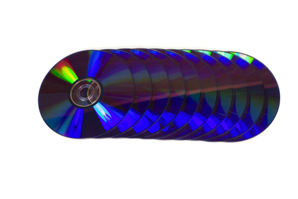 CD DVD Blu-ray disc collection isolated on white