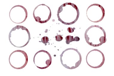 Isolated red wine stains, droplets with separate clipping paths clipart