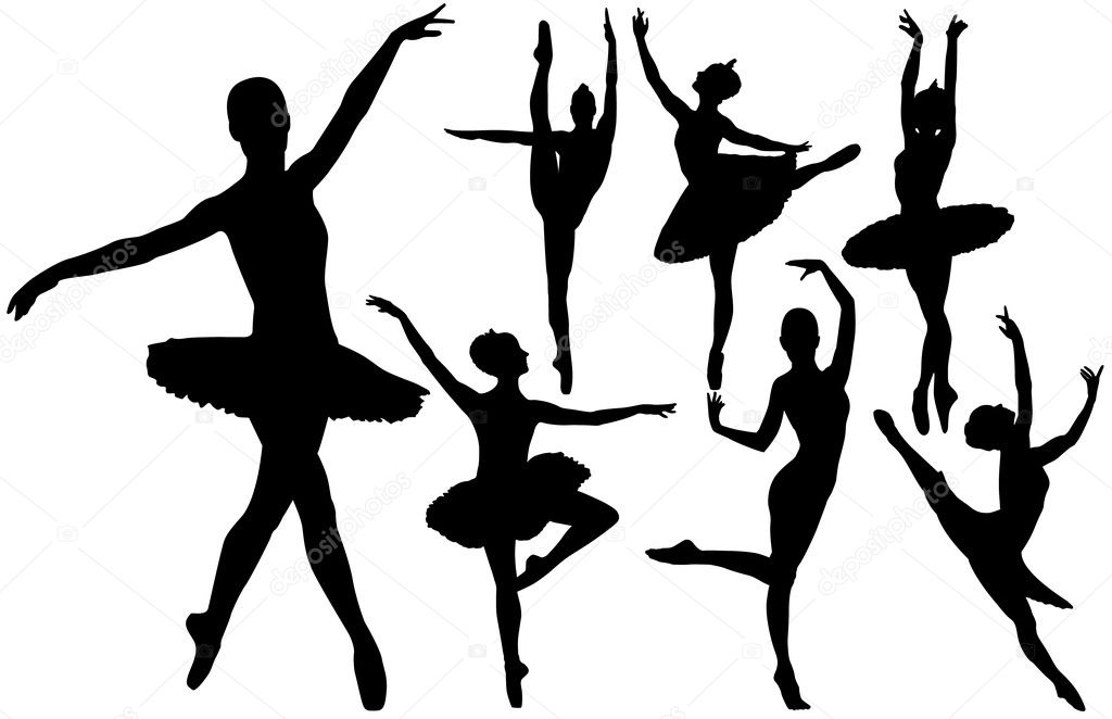 Ballet female dancers vector silhouettes on white background. Layered. Fully editable.