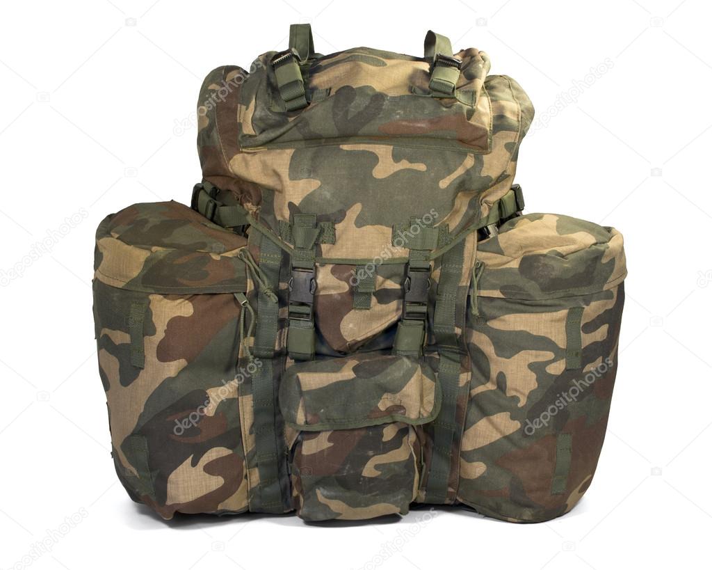 Military backpack isolated on white. Clipping path.