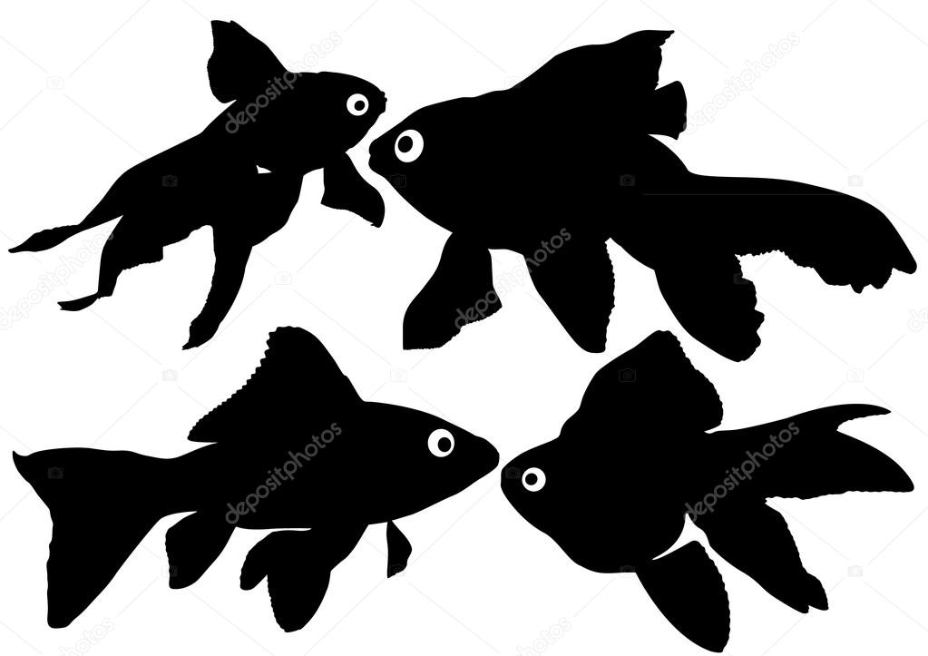 Goldfish vector silhouettes on white background. Layered. Fully editable