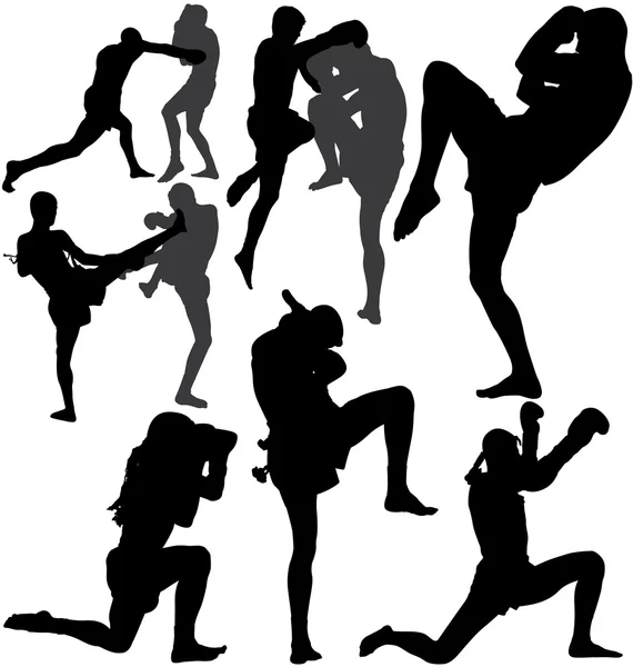 Muay Thai (Thai Boxing) vector silhouetten — Stockvector