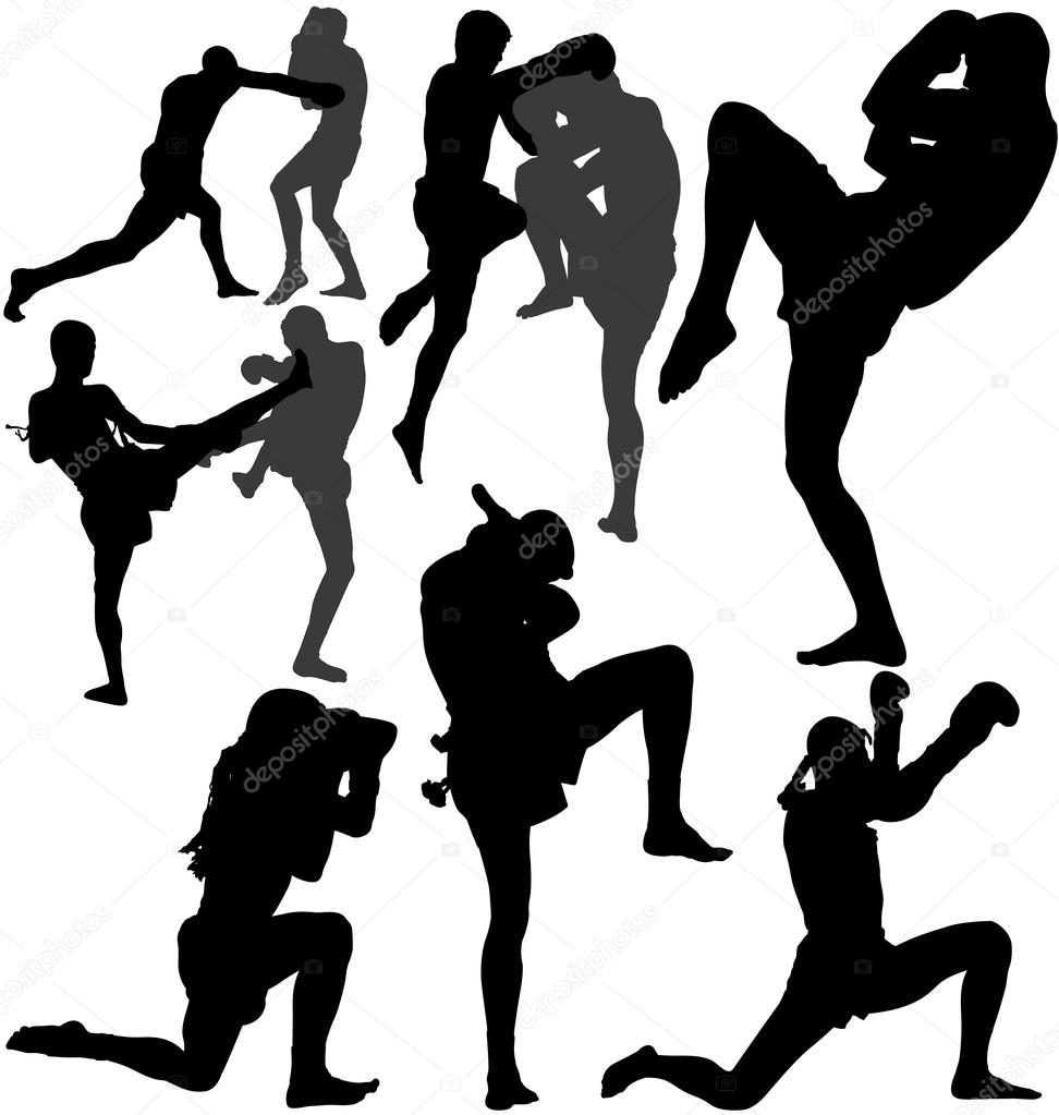 Muay Thai (Thai Boxing) vector silhouettes