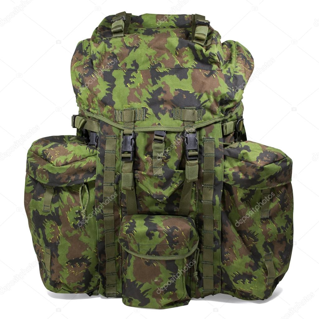 Military backpack isolated on white background. Clipping path (without shadow).