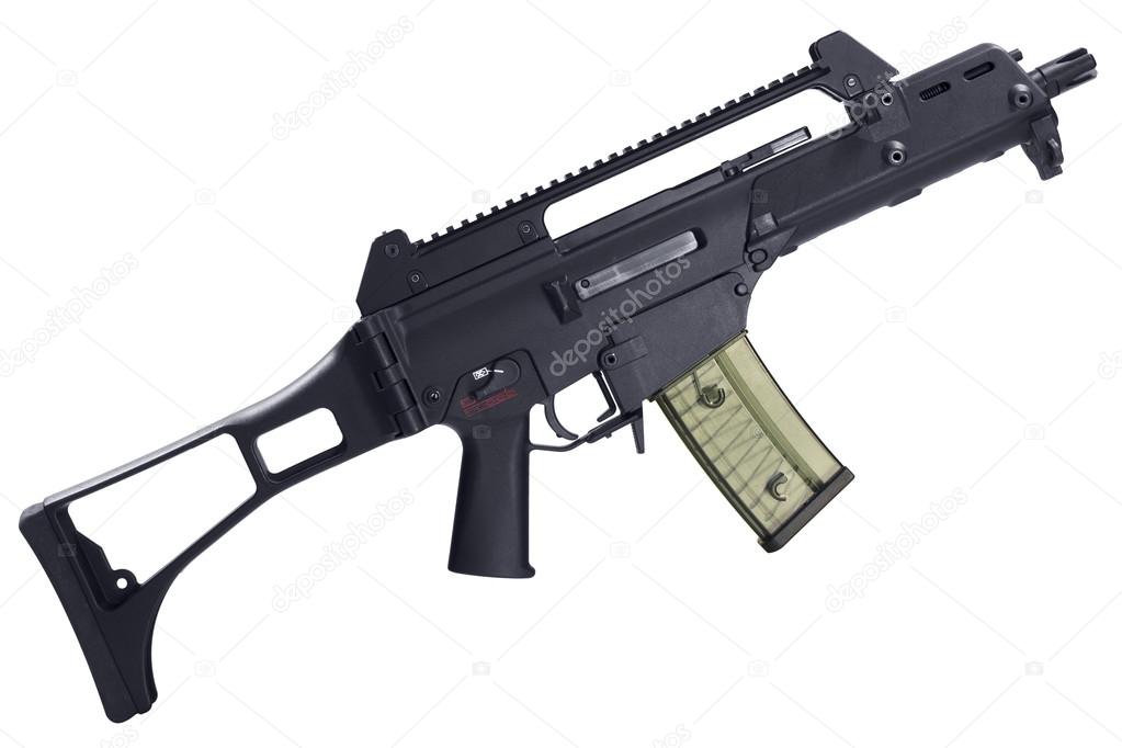 Automatic assault rifle isolated on white background. Clipping path