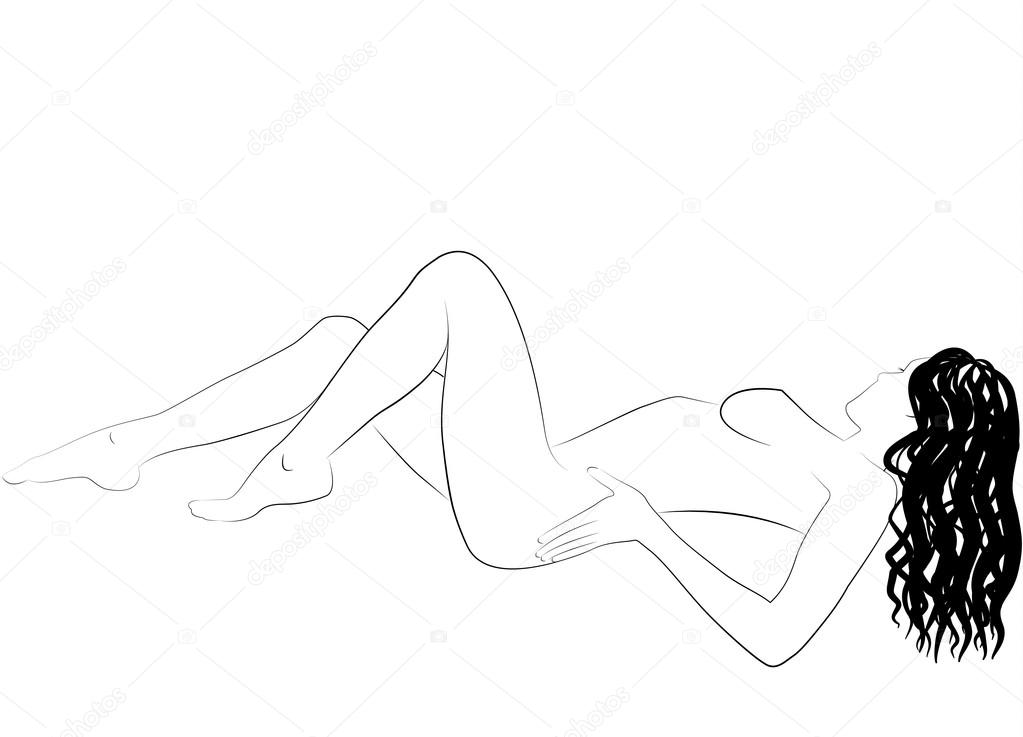 Nude woman body vector outline