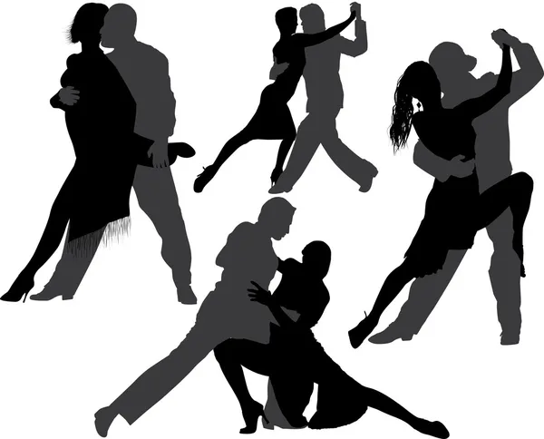 Tango dans vector silhouet op witte achtergrond. gelaagde. volledig bewerkbaar. kan worden omgezet in volledig zwarte silhouetten — Stockvector