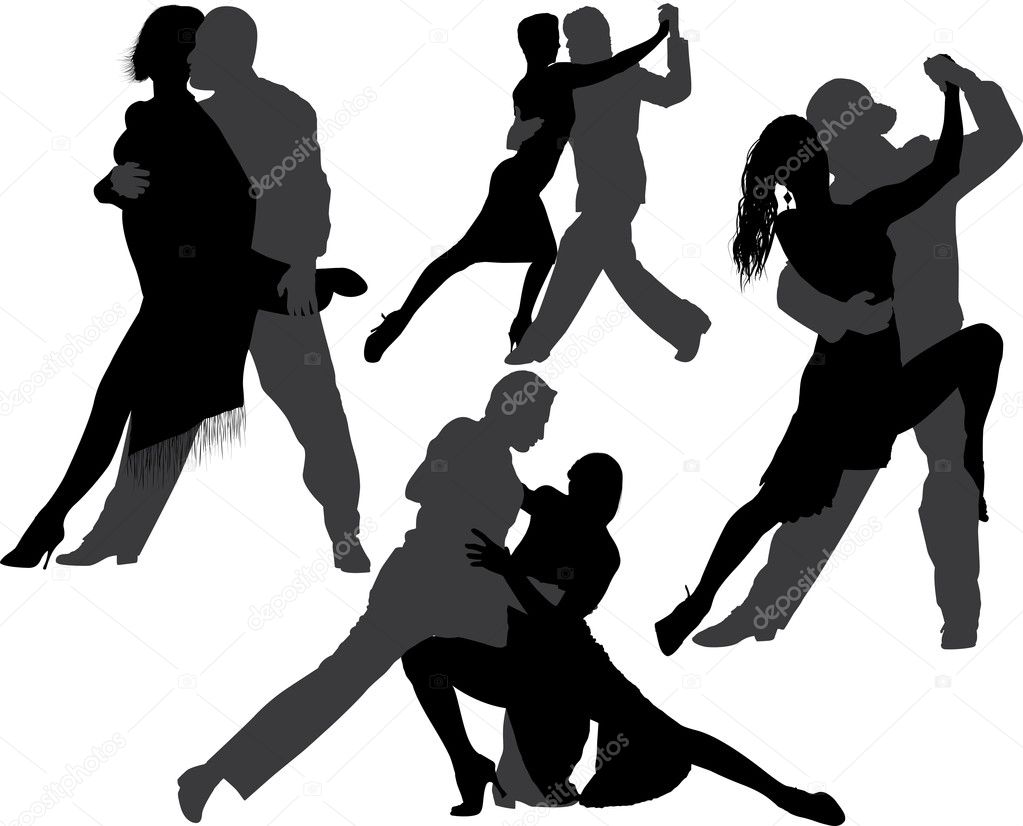 Tango dance vector silhouette on white background. Layered. Fully editable. Can be transformed in completely black silhouettes