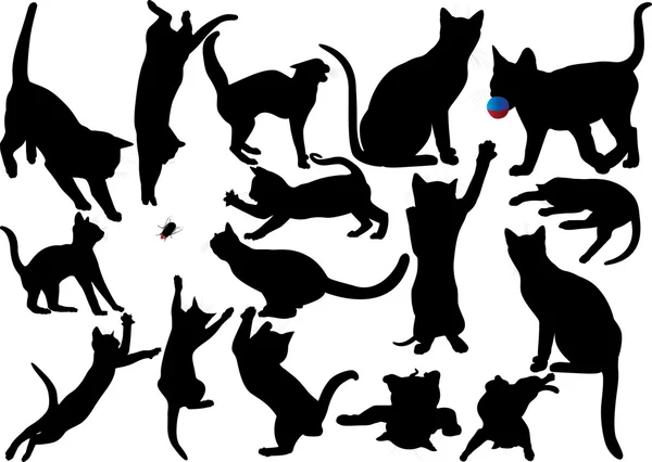 Kat en kitten vector silhouet op witte achtergrond. met snorren. opgeslagen in EPS-10. gelaagde. volledig bewerkbaar — Stockvector