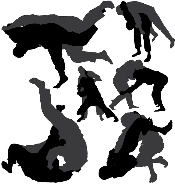 Jujitsu (jiu-jitsu) vector silhouettes — Stock Vector