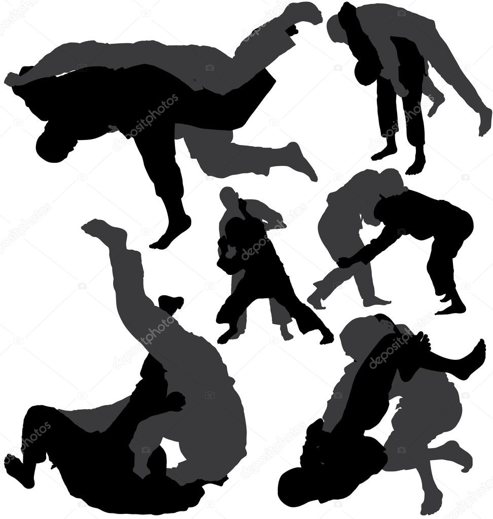 Jujitsu (jiu-jitsu) vector silhouettes