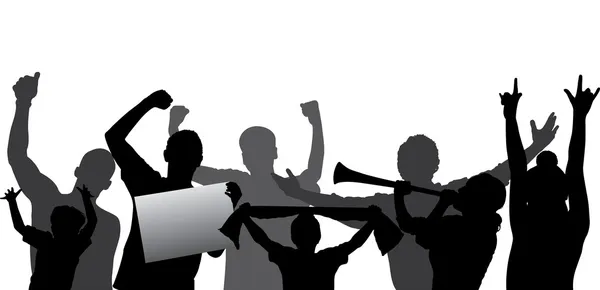 Tezahürat yapan seyirciler ya da spor hayranları vektör siluetleri. Katmanlı - her figür ayrı bir katmanda. Tamamen düzenlenebilir.