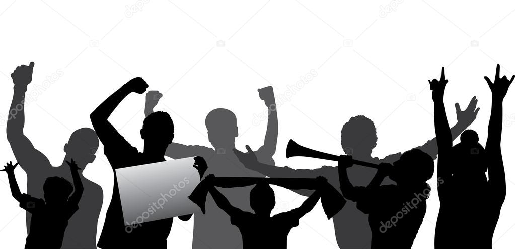 Cheering crowd or sports fans vector silhouettes. Layered - every figure is on a separate layer. Fully editable.