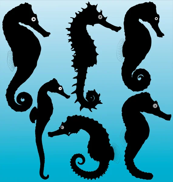 Seahorse vector silhouetten. gelaagd en volledig bewerkbaar. — Stockvector